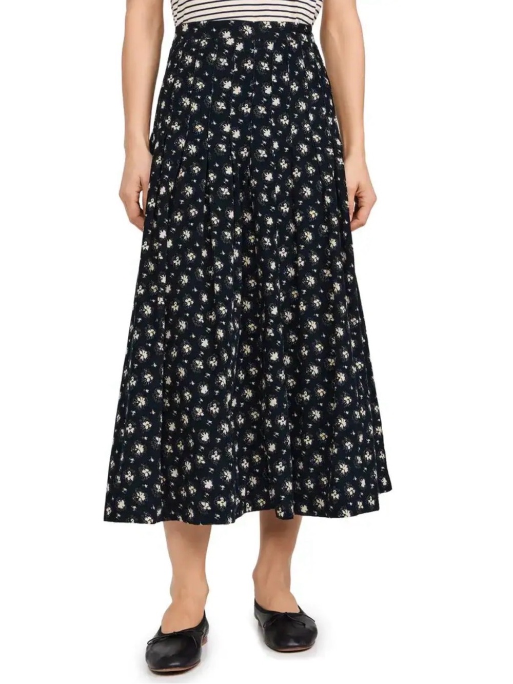 The Great Corduroy Rhythm Maxi Skirt Night Lily Floral Black Sz 3/Large Pleated